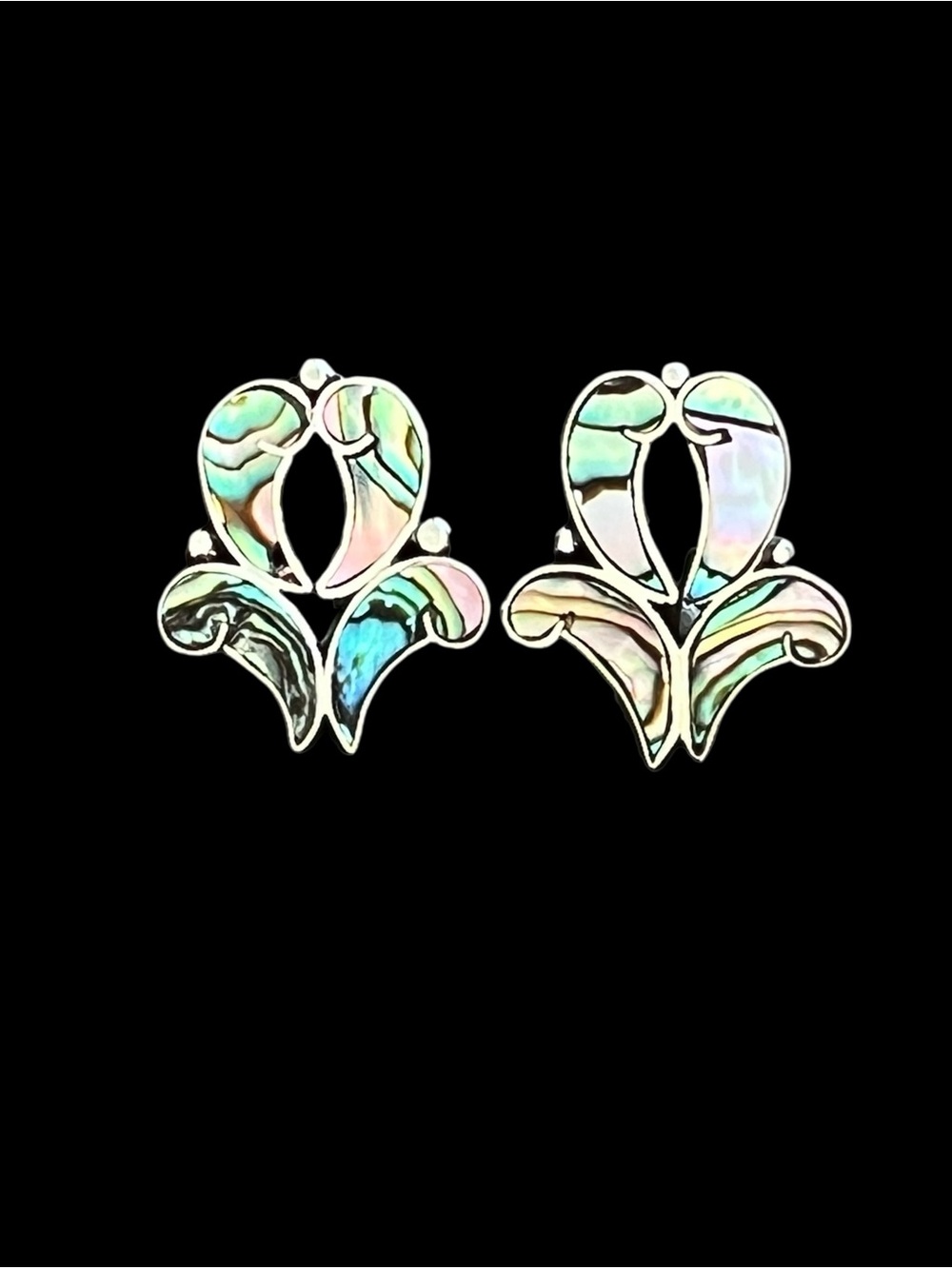 Vintage Mexico 925 Sterling Silver Abalone Inlay Screwback Earrings